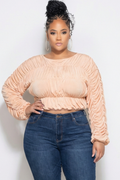 Final Plus Size Ruched Peplum Top in Beige