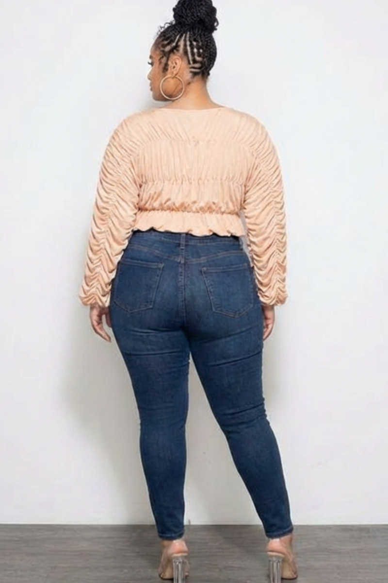 Final Plus Size Ruched Peplum Top in Beige