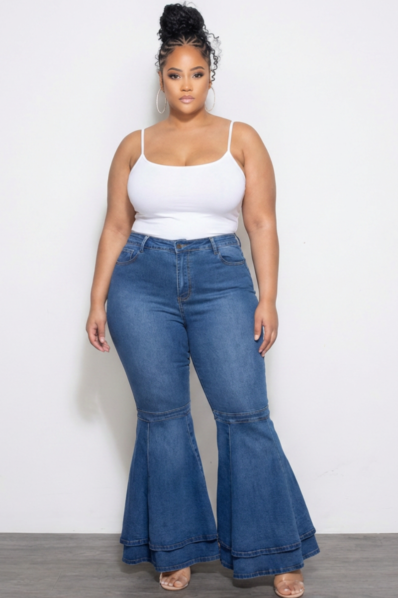 Final Sale Plus Size Exaggerated Flare Bell Bottom Jean in Denim