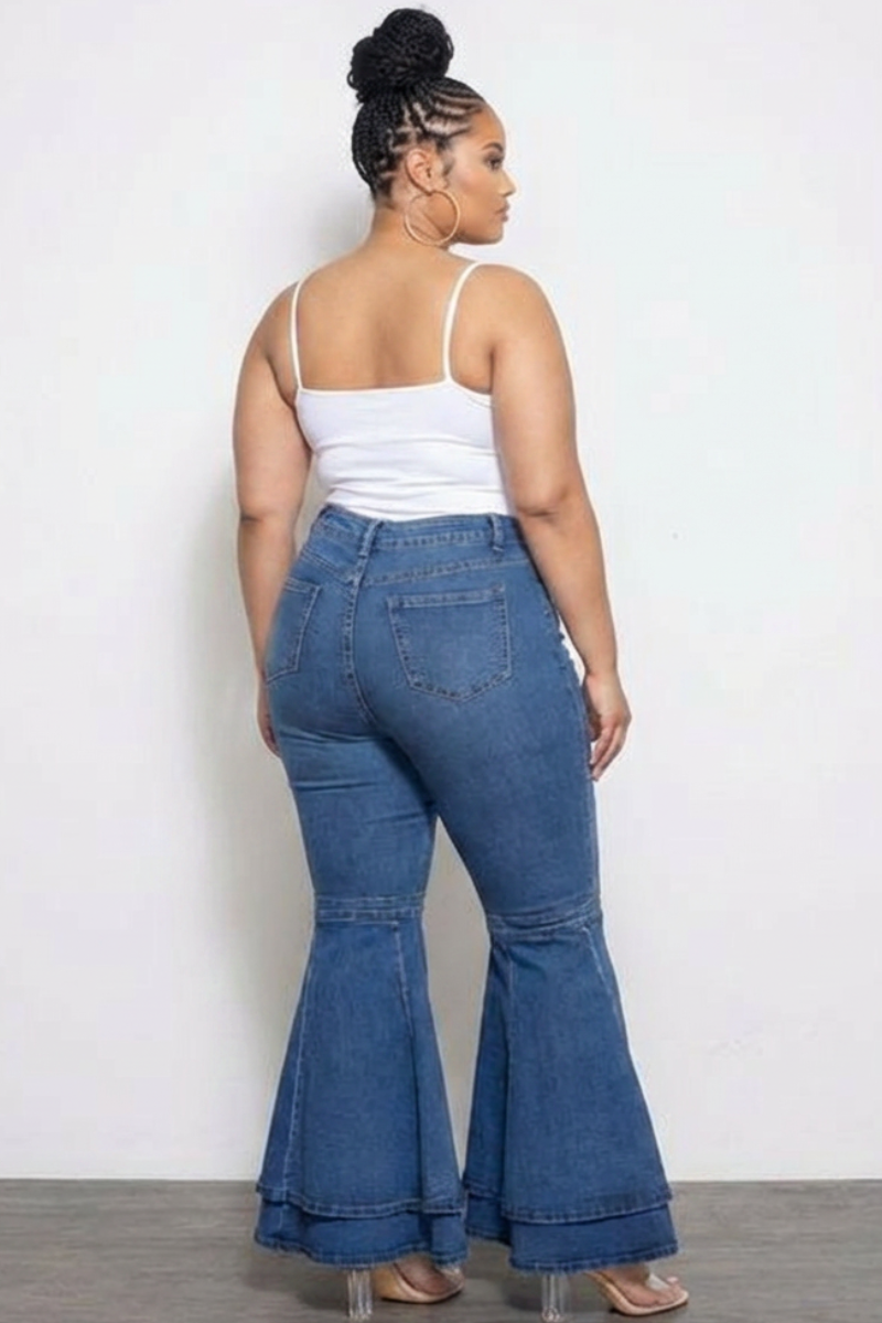 Final Sale Plus Size Exaggerated Flare Bell Bottom Jean in Denim