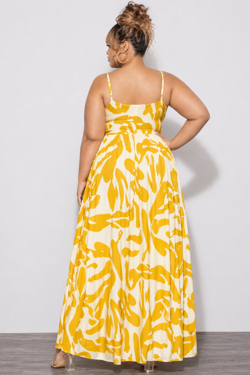 Final Sale Plus Size Linen Maxi Dress in Mustard & Off White