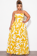 Final Sale Plus Size Linen Maxi Dress in Mustard & Off White