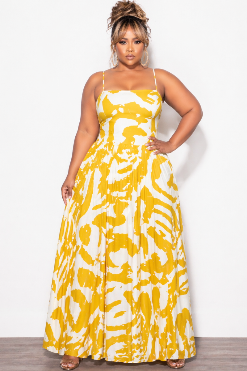 Final Sale Plus Size Linen Maxi Dress in Mustard & Off White
