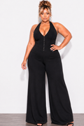 Final Sale Plus Size Halter Jumpsuit With Hook And Eye Top Closure in Black