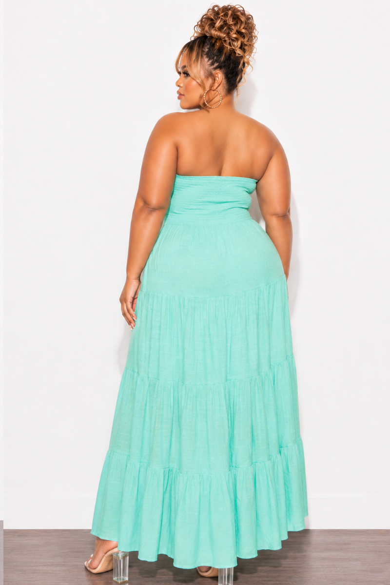 Final Sale Plus Size Smocked Top Strapless Gauze Maxi Dress in Mint