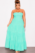 Final Sale Plus Size Smocked Top Strapless Gauze Maxi Dress in Mint