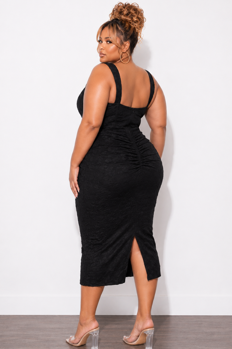 Final Sale Plus Size Lux Tank Dress with Floral Jacquard in Black