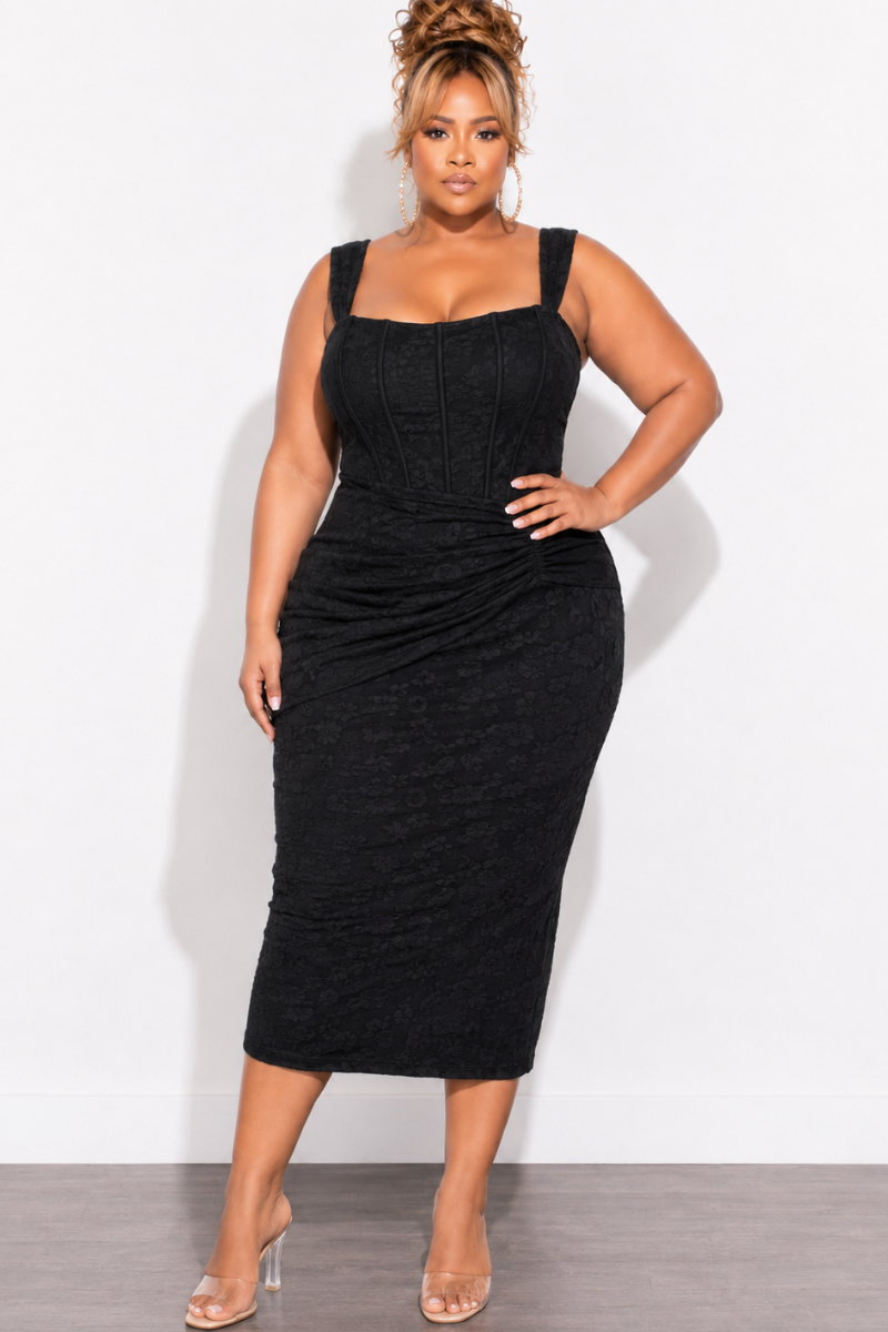 Final Sale Plus Size Lux Tank Dress with Floral Jacquard in Black