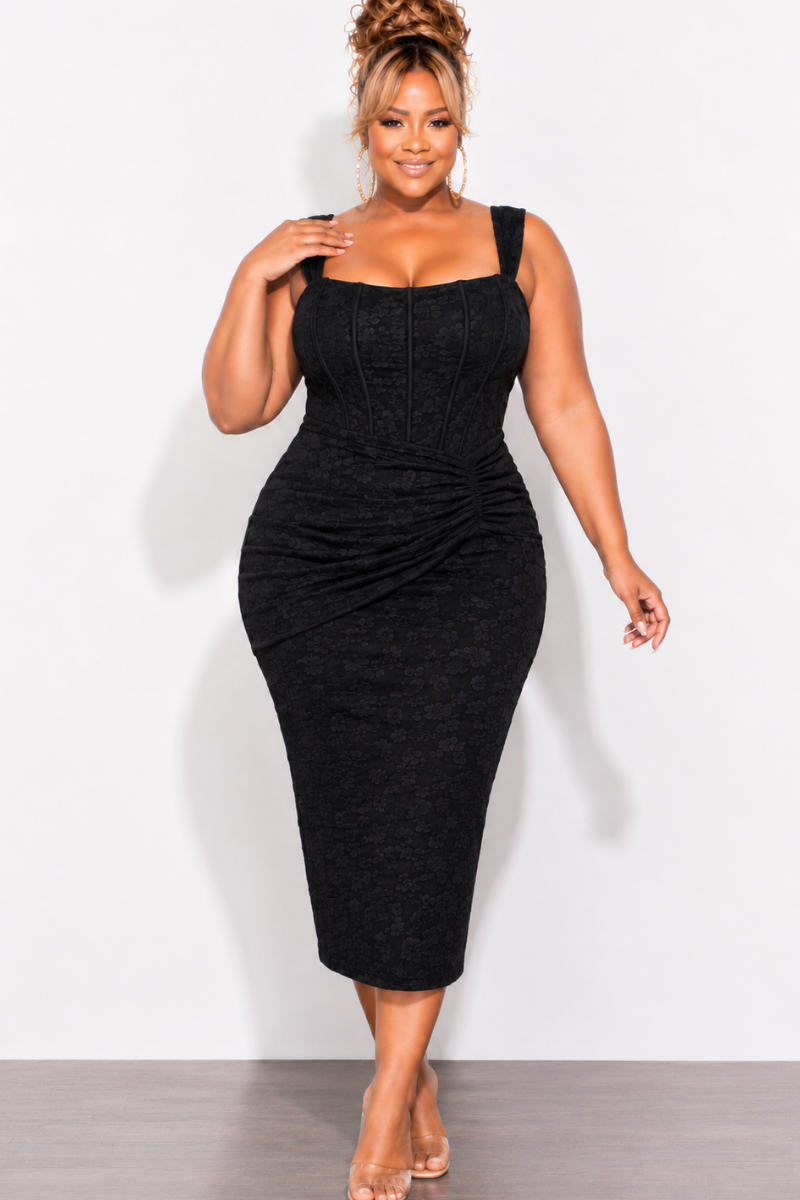 Final Sale Plus Size Lux Tank Dress with Floral Jacquard in Black