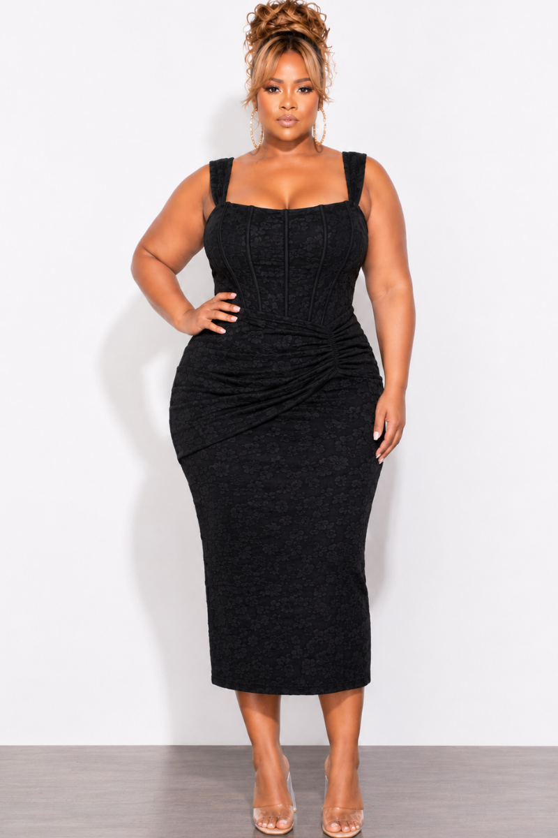 Final Sale Plus Size Lux Tank Dress with Floral Jacquard in Black