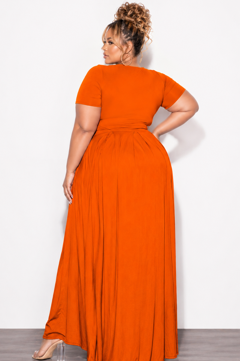 Final Sale Size 2pc Tie Top Maxi Skirt Set in Rust