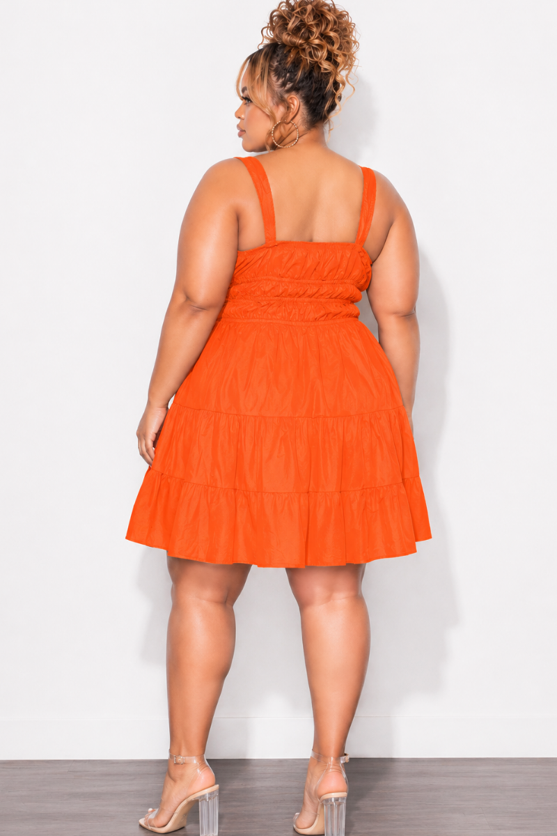 Final Sale Plus Size Sleeveless Baby Doll Dress in Orange Coral