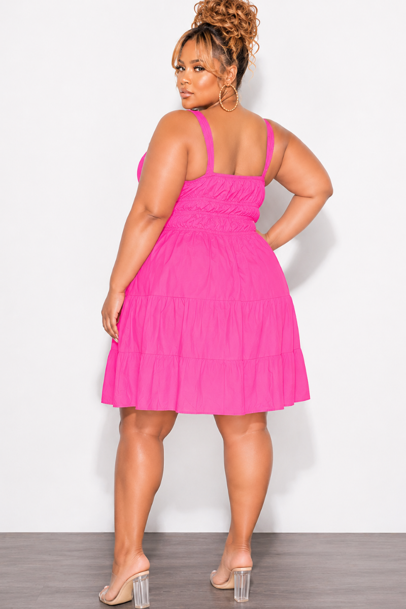 Final Sale Plus Size Sleeveless Baby Doll Dress in Pink Fuchsia