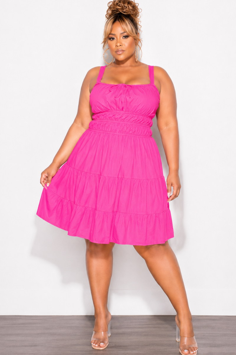 Final Sale Plus Size Sleeveless Baby Doll Dress in Pink Fuchsia