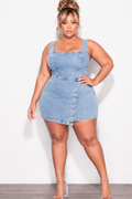 Final Sale Plus Size Sleeveless Skort Romper in Denim Acid Wash