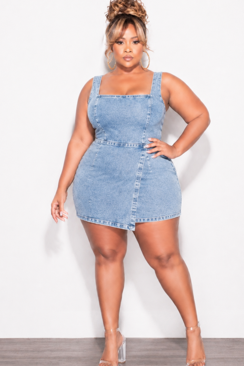 Final Sale Plus Size Sleeveless Skort Romper in Denim Acid Wash