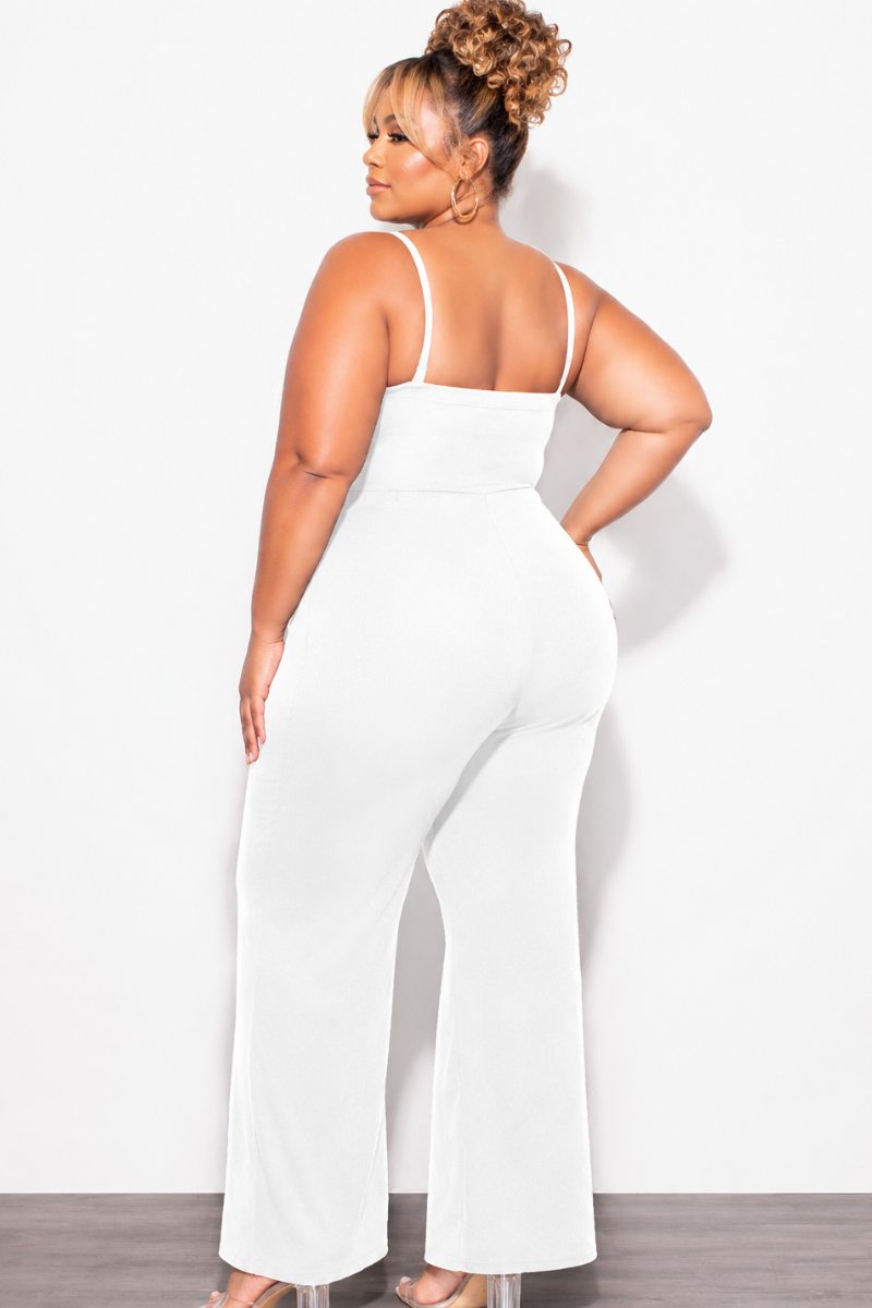 Final Sale Plus Size Spaghetti Strap Jumpsuit with Gold Button Detail in Ivory