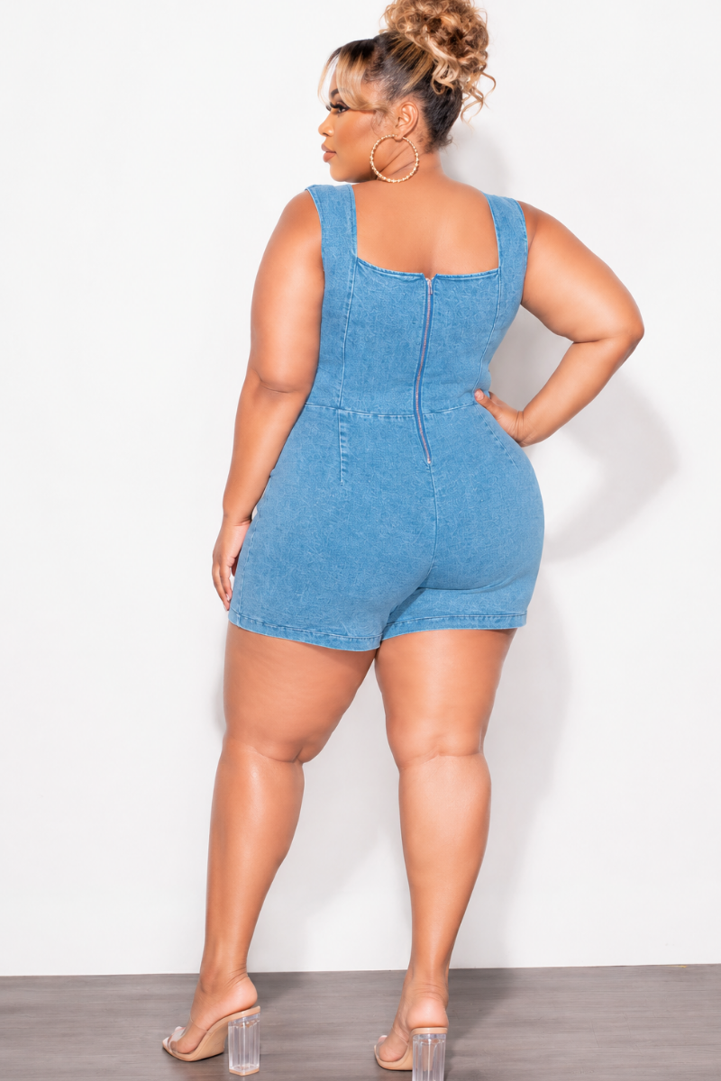 Final Sale Plus Size Sleeveless Skort Romper in Medium Denim