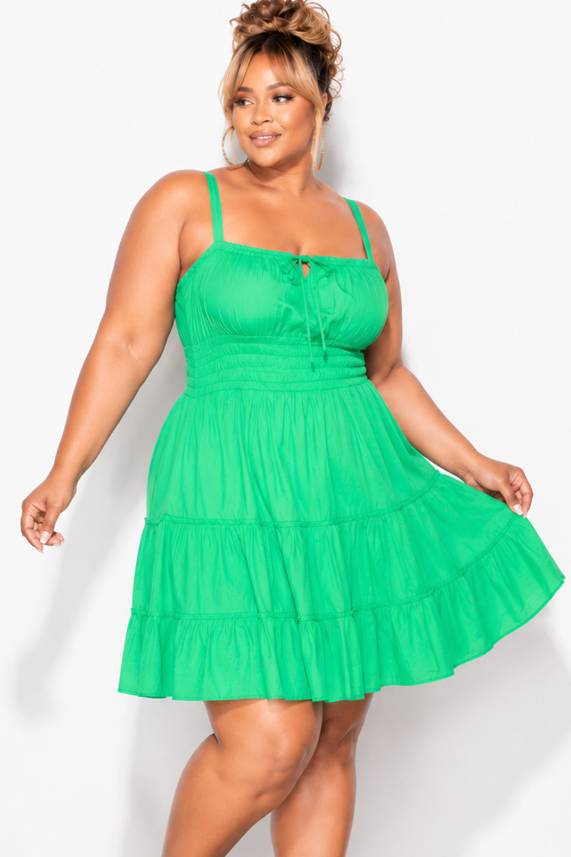 Final Sale Plus Size Sleeveless Baby Doll Dress in Green
