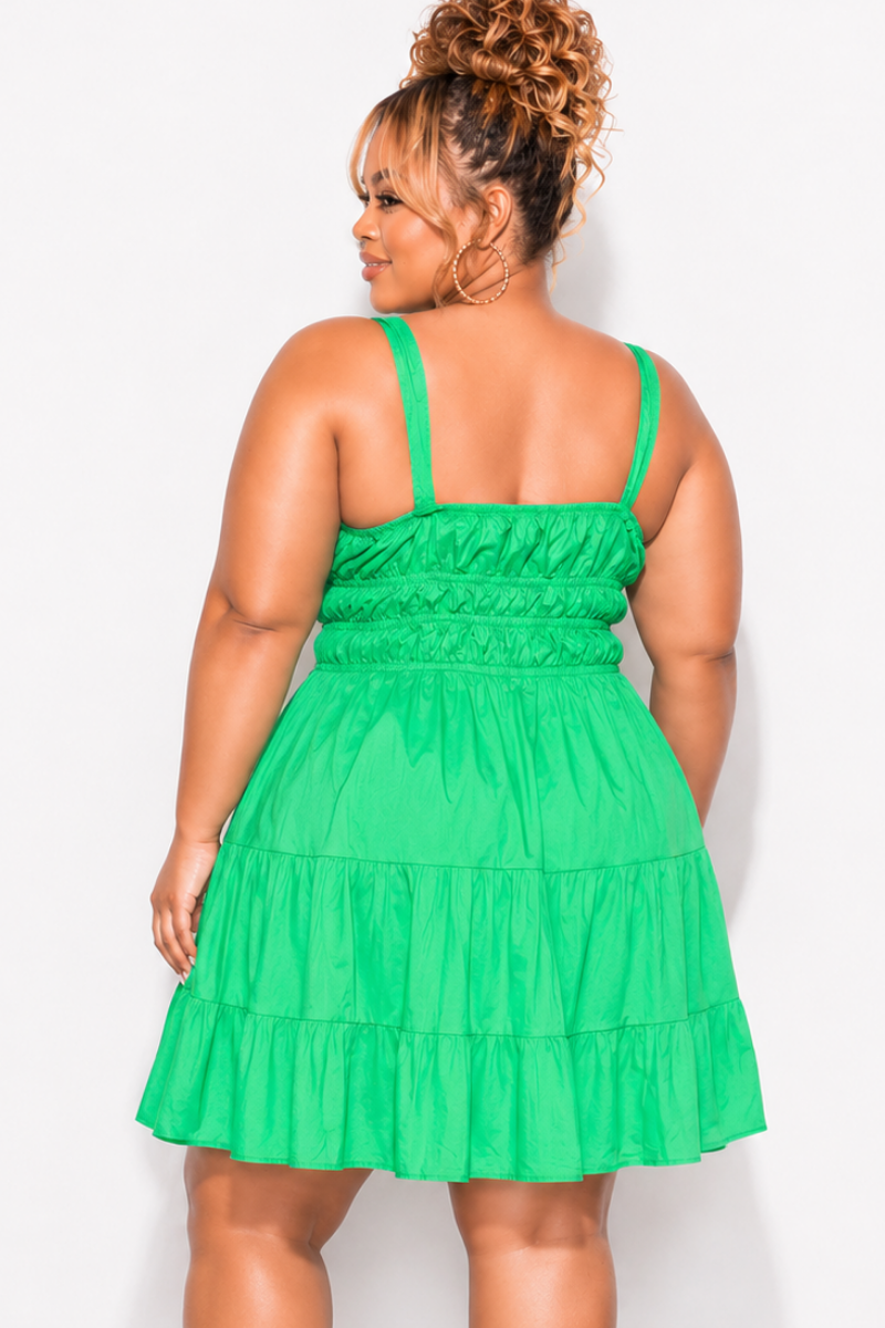 Final Sale Plus Size Sleeveless Baby Doll Dress in Green