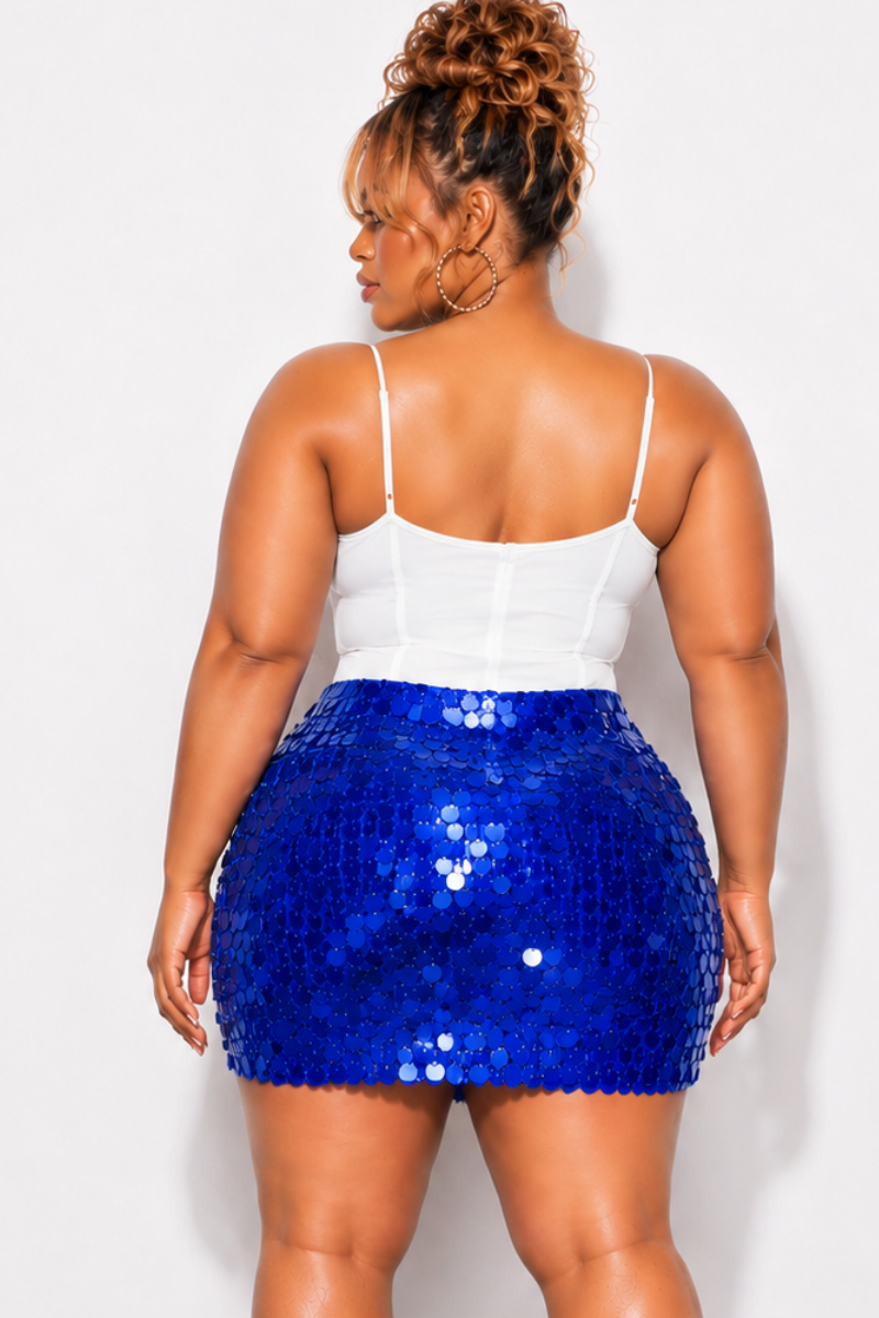 Final Sale Plus Size Sequin Mini Skirt in Royal Blue