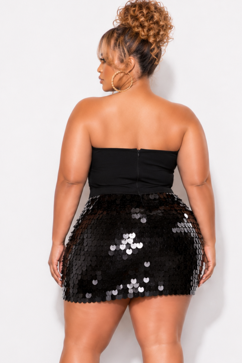 Final Sale Plus Size Sequin Mini Skirt in Black*