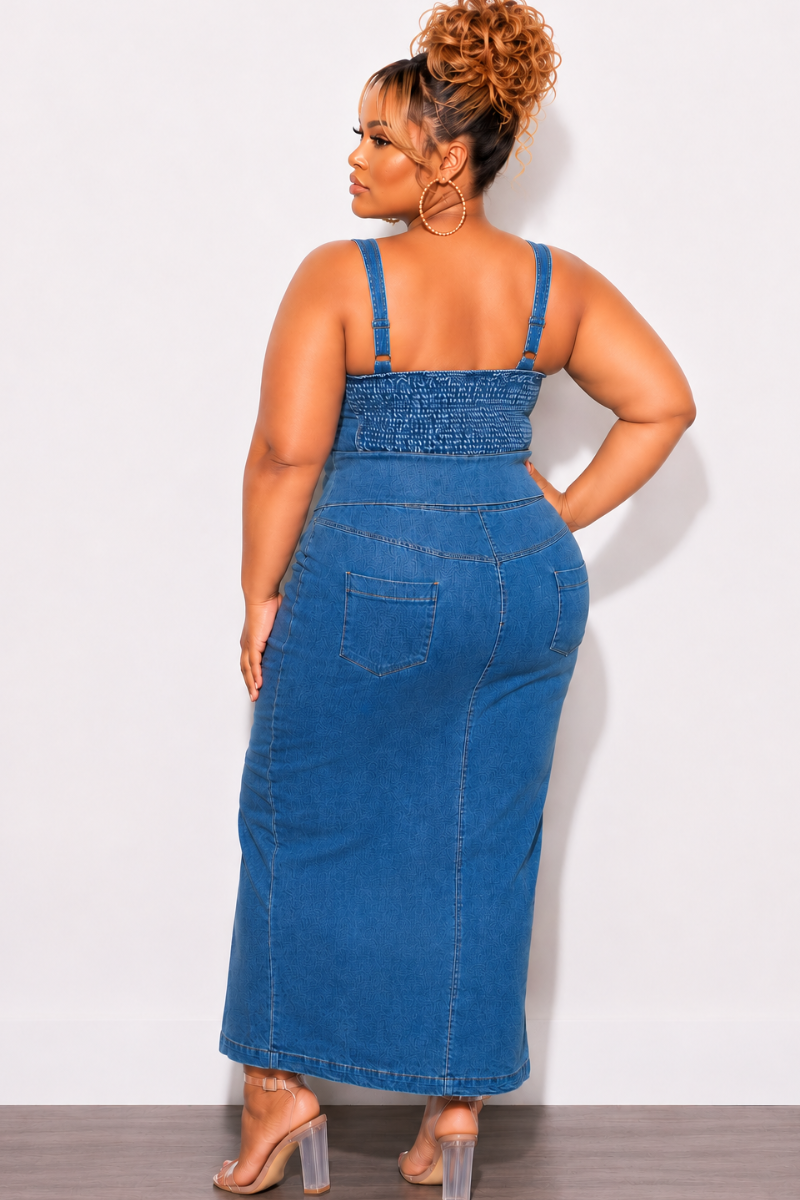 Final Sale Plus Size 2pc Set Tank Top and Skirt In Blue Denim