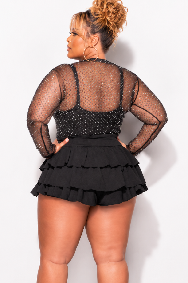 Final Sale Plus Size Ruffle Layered Shorts in Black