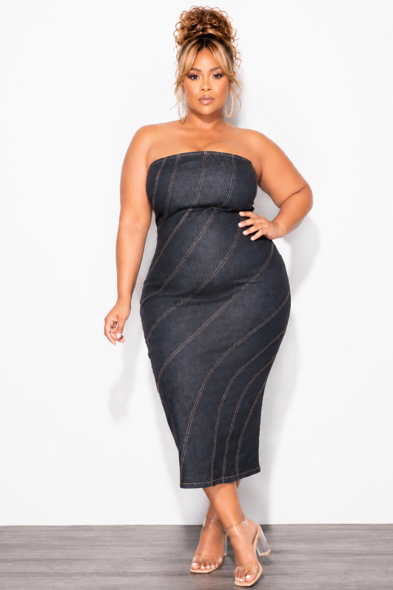 Final Sale Plus Size BodyCon Strapless Denim Dress in Dark