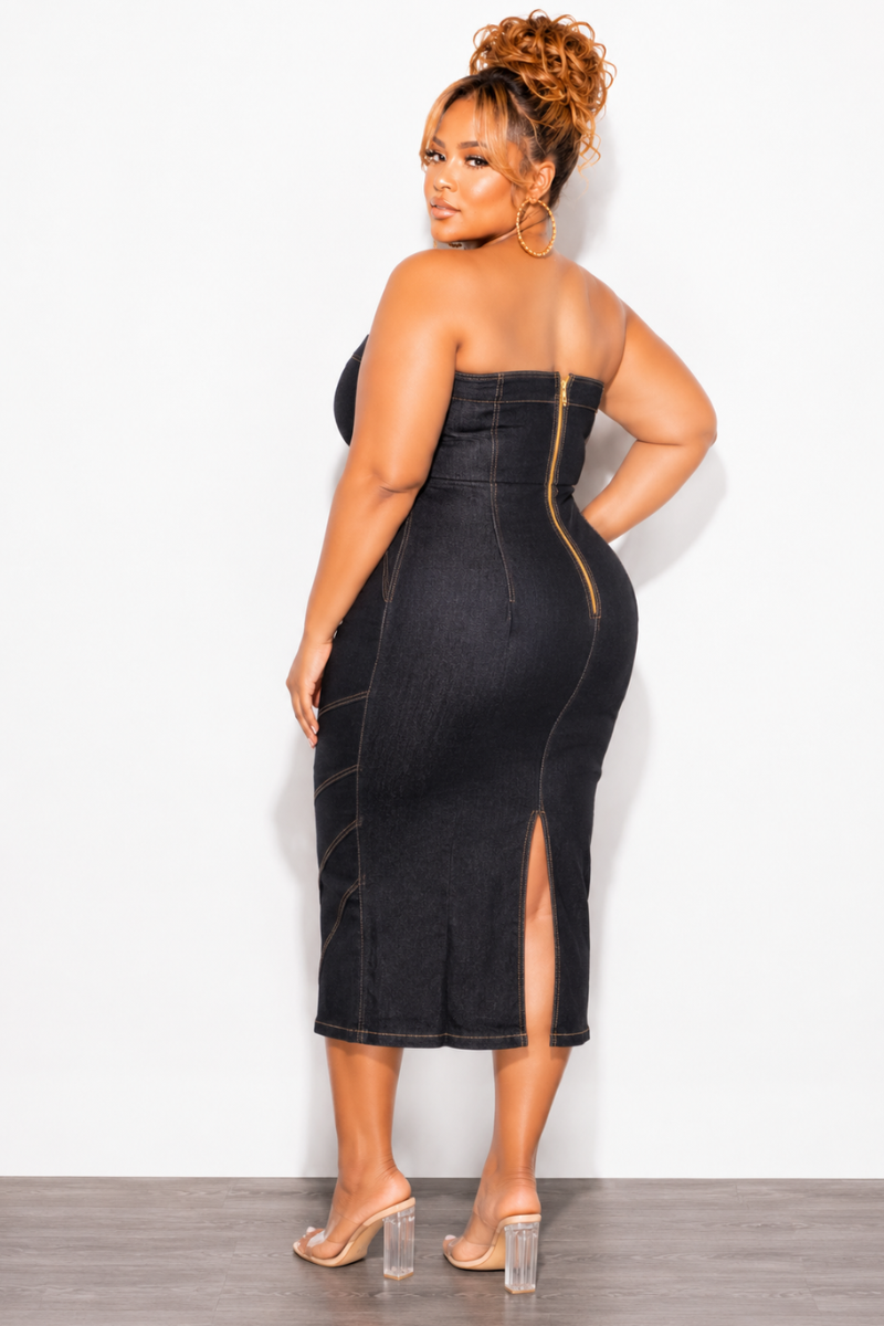 Final Sale Plus Size BodyCon Strapless Denim Dress in Dark