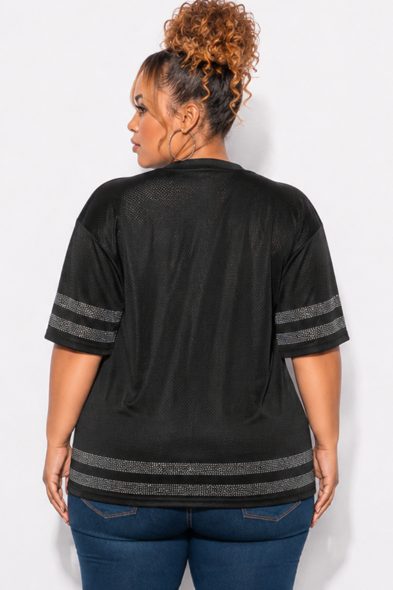 Final Sale Plus Size Rhinestone Jersey in Black (Top Only)