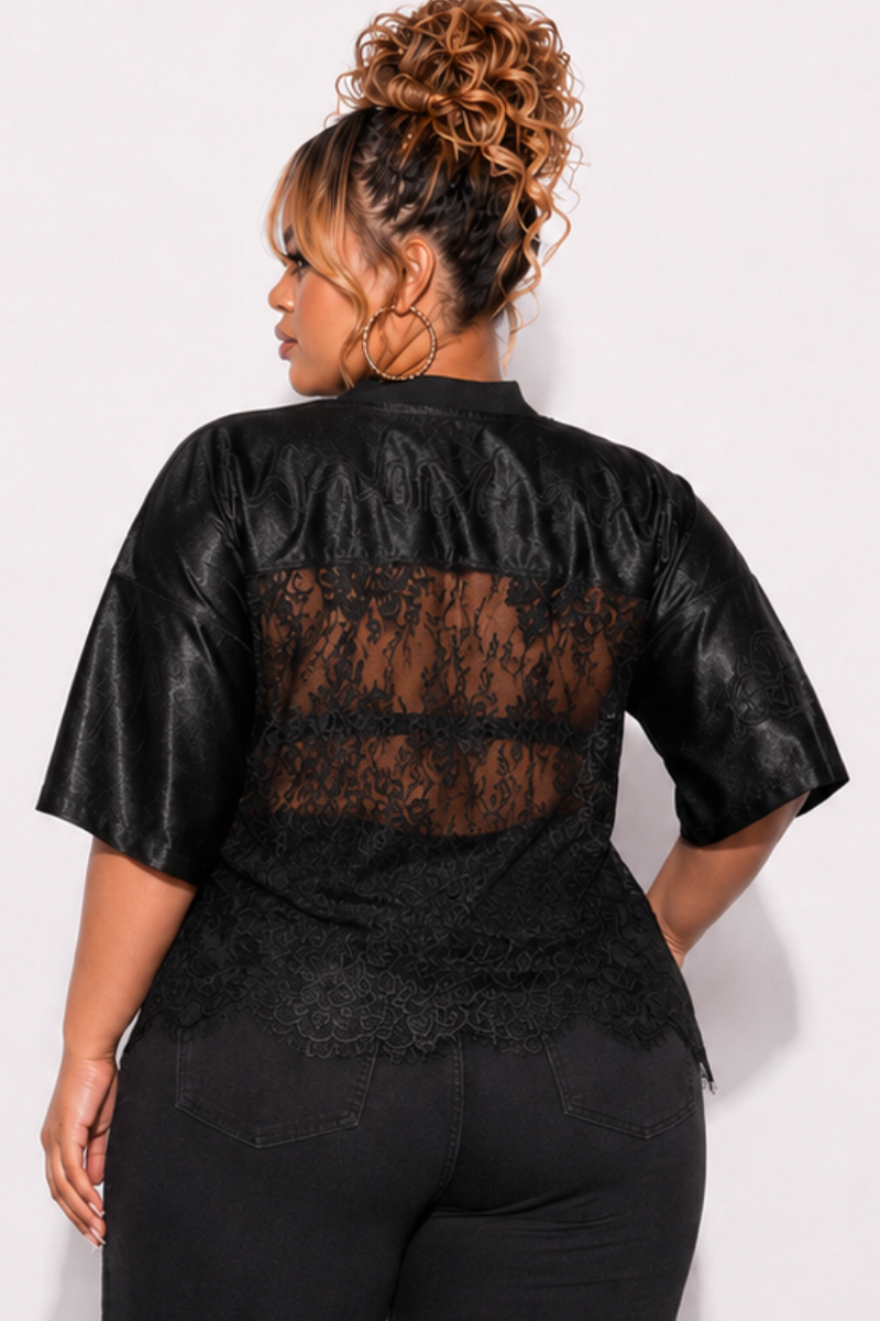 Final Sale Plus Size Lace Stone Jersey in Black (Top Only)