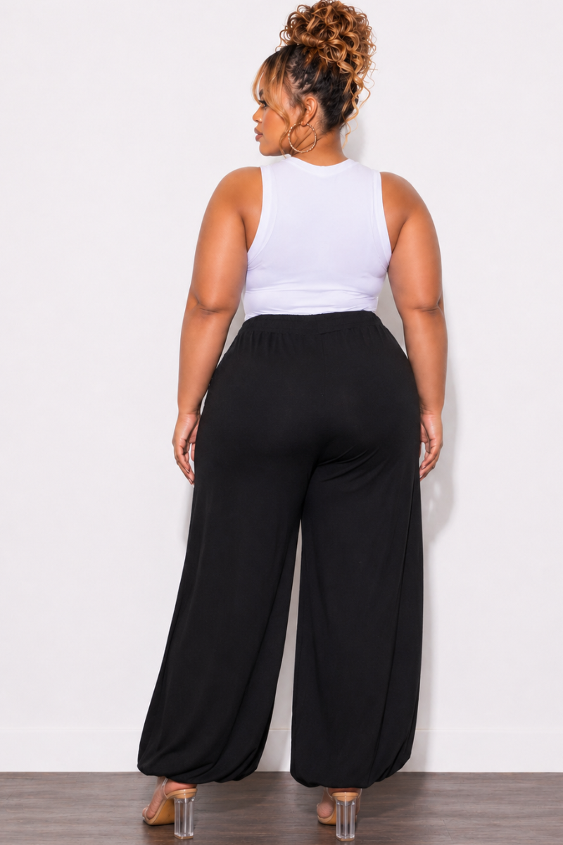 Final Sale Plus Size Jogger Pants with Front Tie in Black