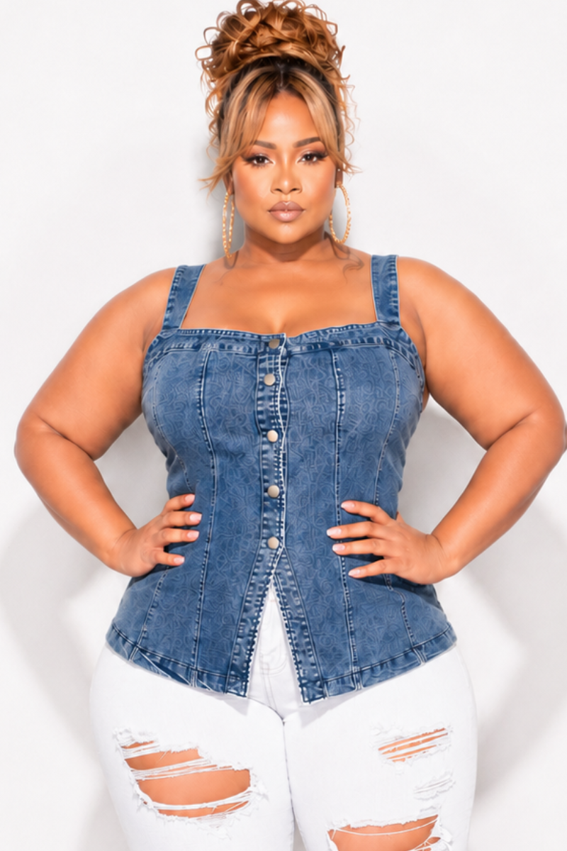Final Sale Plus Size Tank Peplum Top in Acid Denim