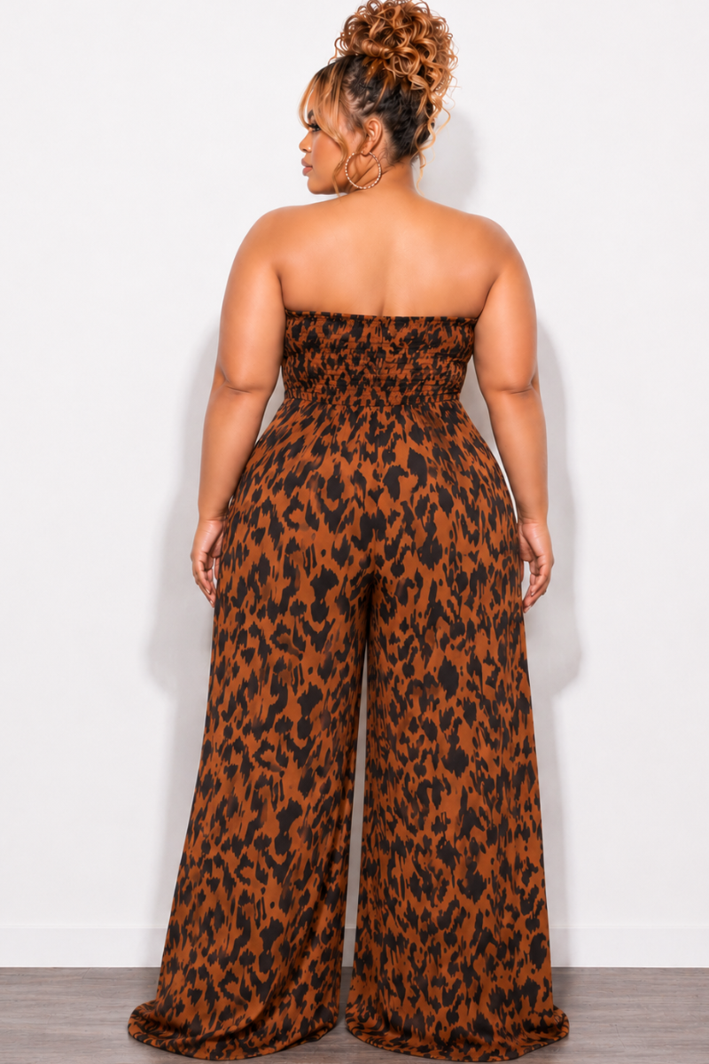 Final Sale Plus Size Strapless Chiffon Jumpsuit in Animal Print