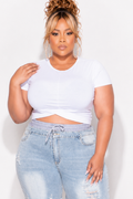 Final Sale Plus Size Twist Cropped T-Shirt in White (Top Only)