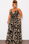 Final Sale Plus Size Spaghetti Strap Jumpsuit In Black and Tan