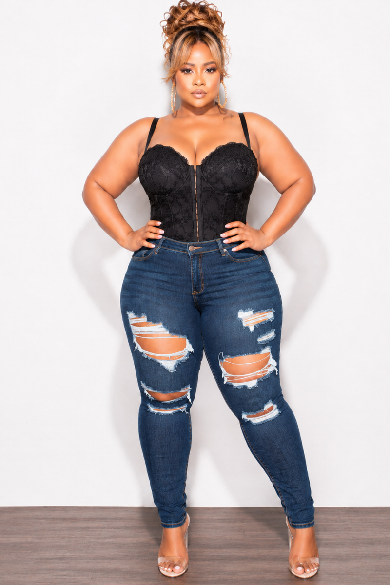 Final Sale Plus Size Lace Spaghetti Strap Corset in Black