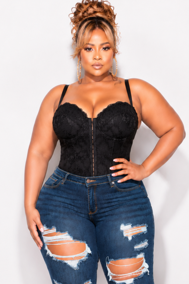 Final Sale Plus Size Lace Spaghetti Strap Corset in Black