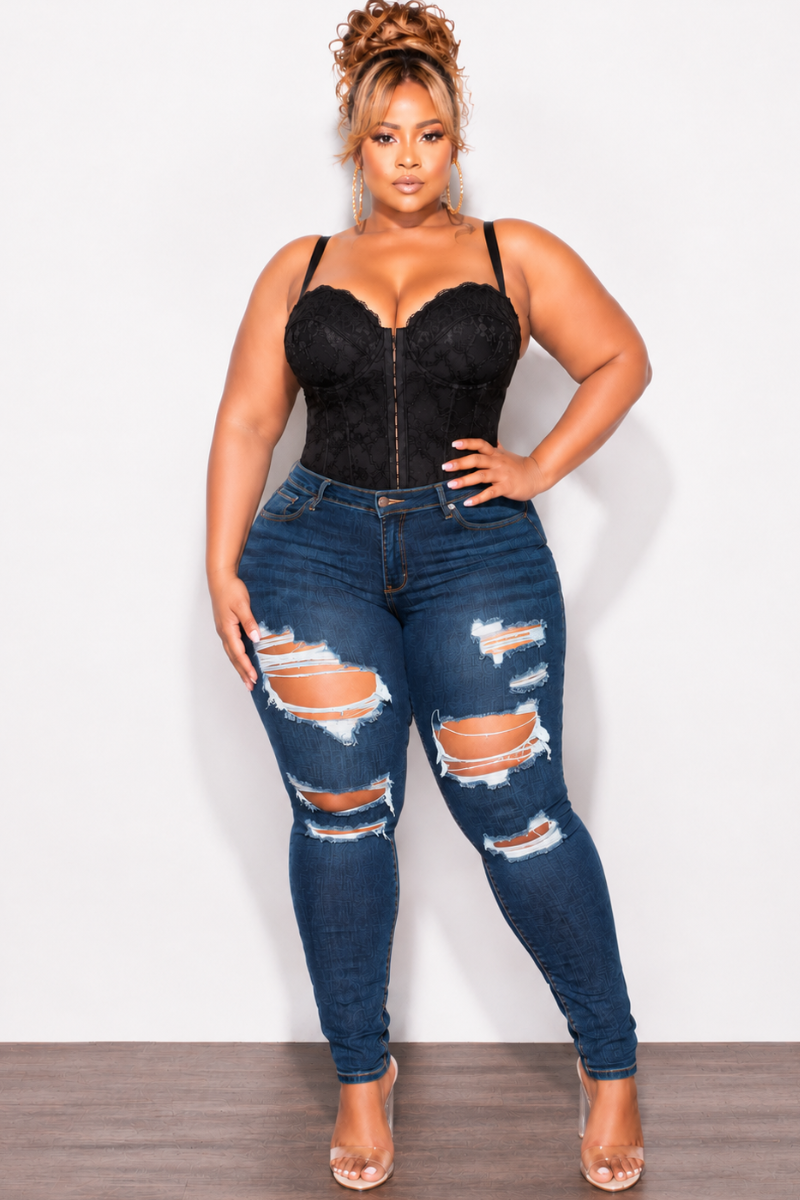 Final Sale Plus Size Lace Spaghetti Strap Corset in Black