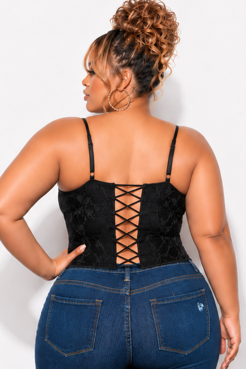 Final Sale Plus Size Lace Spaghetti Strap Corset in Black