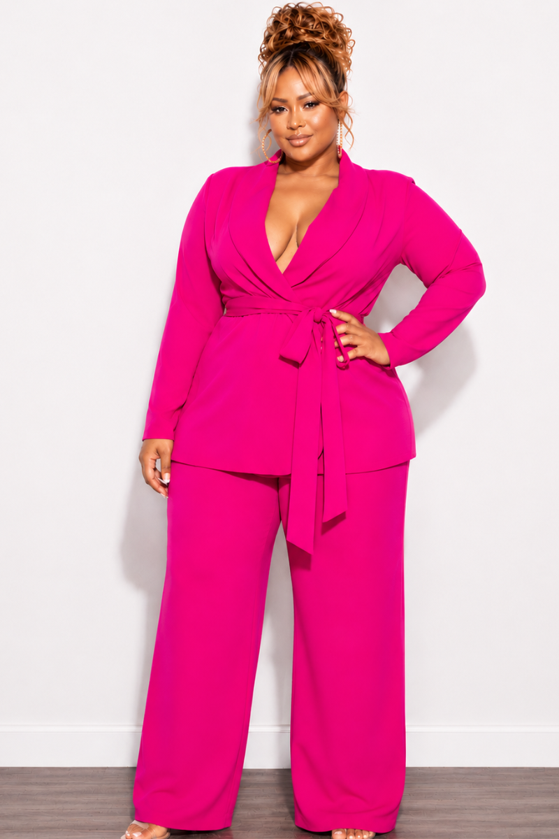 Final Sale Plus Size Blazer Suit 2pc Set in Fuchsia