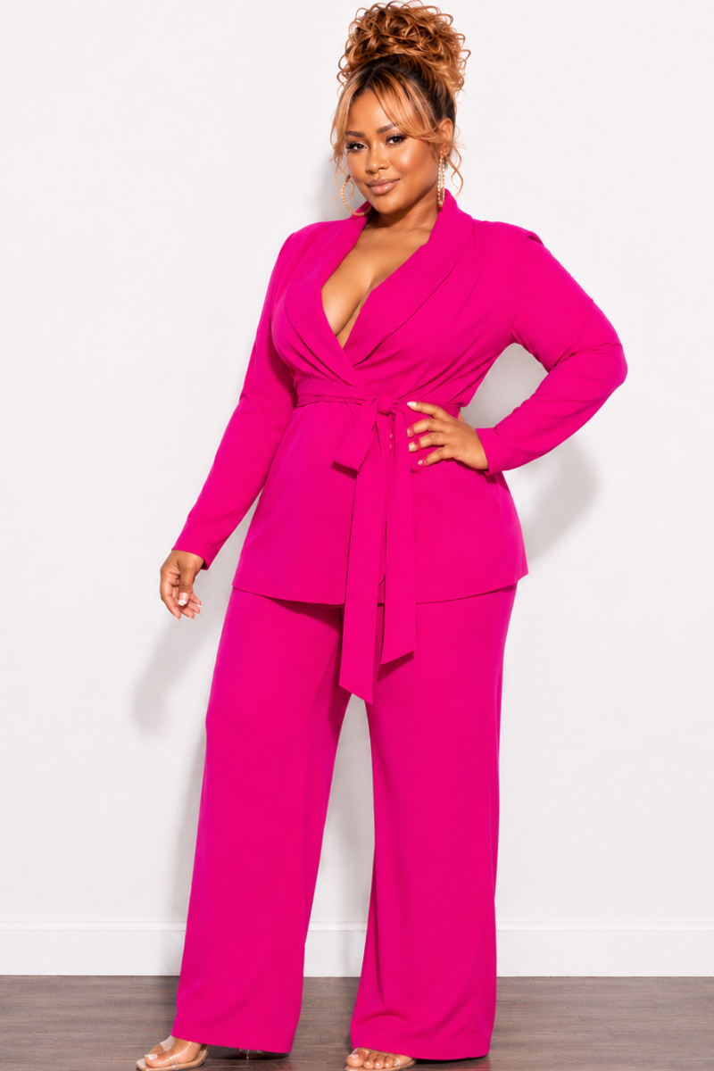 Final Sale Plus Size Blazer Suit 2pc Set in Fuchsia
