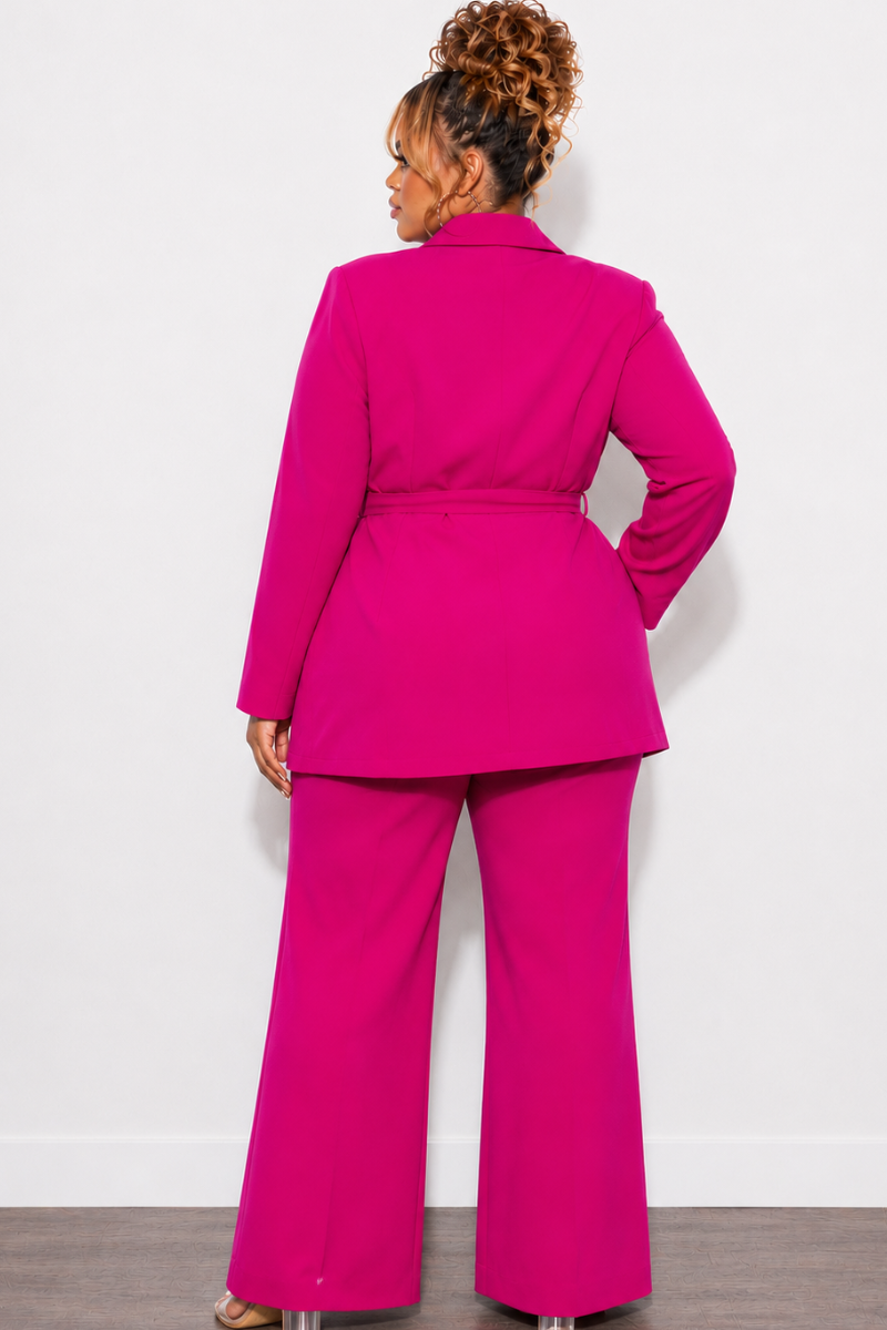 Final Sale Plus Size Blazer Suit 2pc Set in Fuchsia