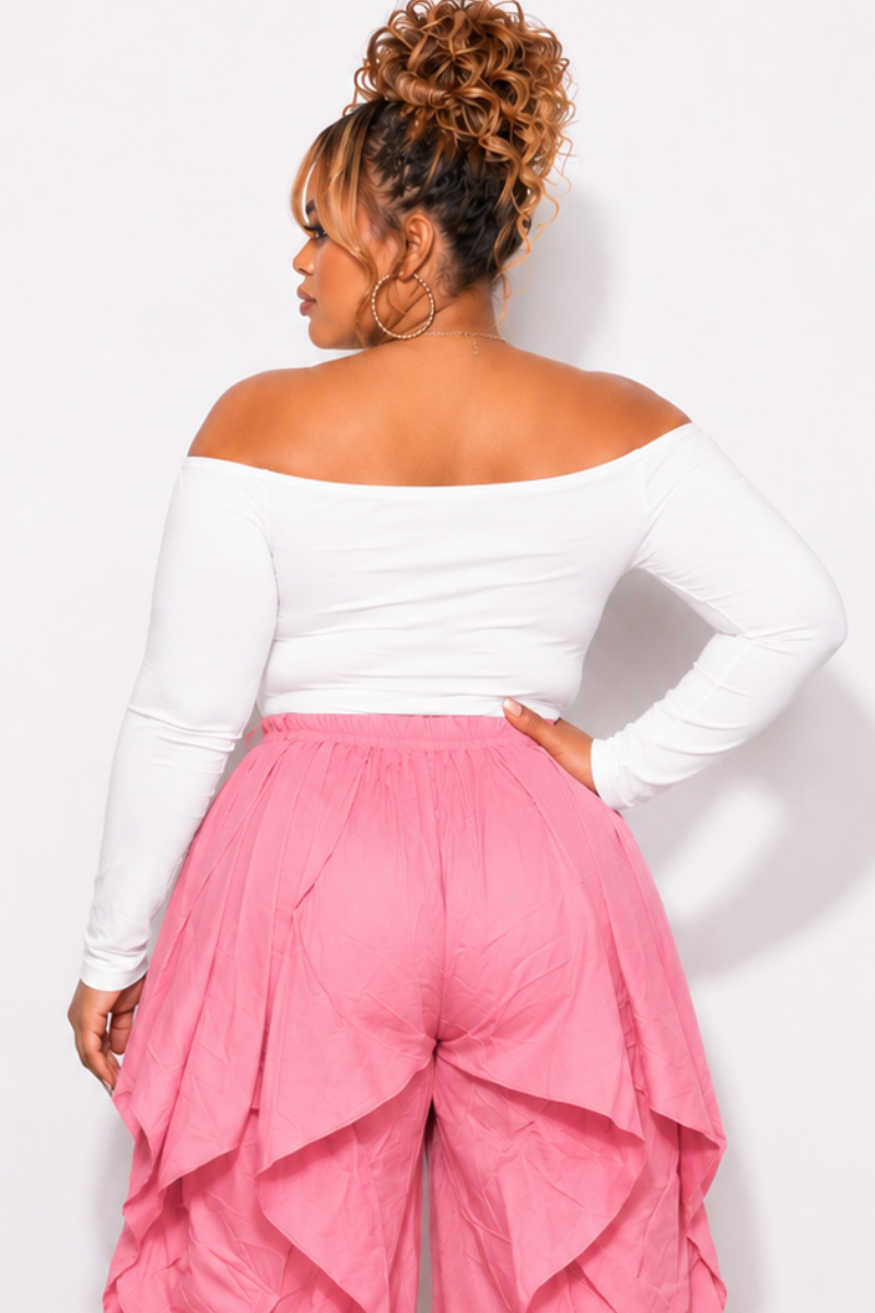 Final Sale Plus Size Flower One Shoulder Top in Ivory Off White