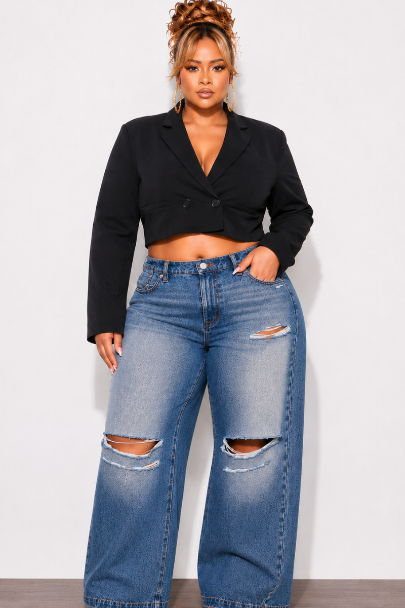 Final Sale Plus Size Crop Blazer in Black