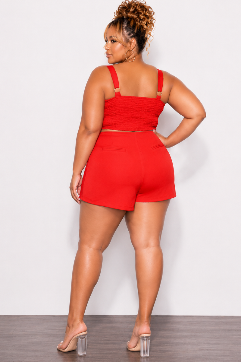 Final Sale Plus Size 2pc Strapless Crop Top and Skort Set in Dark Coral