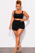 Final Sale Plus Size 2pc Strapless Crop Top and Skort Set in Black