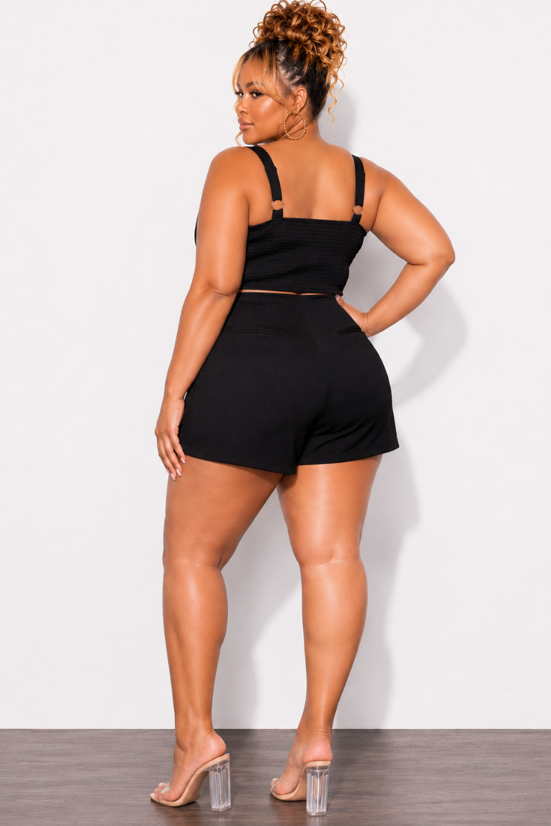 Final Sale Plus Size 2pc Strapless Crop Top and Skort Set in Black