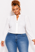 Final Sale Plus Size Eyelet Button Down Blouse Top in White